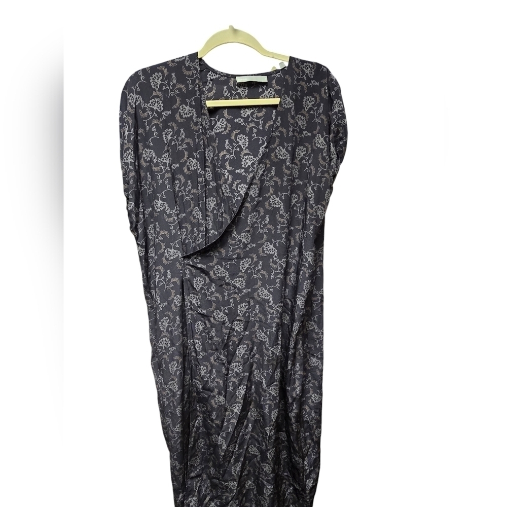 Vince Silk Floral Print Oversized Wrap Dress Black Sz. XS